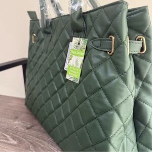 NWT Badgley Mischka Green Quilted Satchel with Gold Details